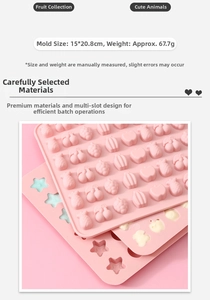 Pink silicone fruit mold with cherry and apple shapes measuring 15x20.8cm for DIY treats