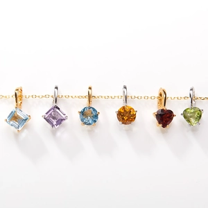 S925 sterling silver gold necklace with six colorful gemstone pendants in various shapes