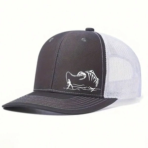 Casquette trucker de pêche pour extérieur avec filet blanc et visière grise