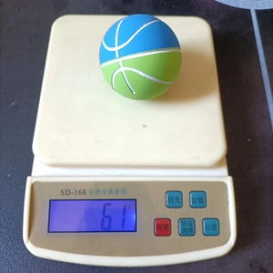 6cm high elasticity blue and green mini basketball stress ball weighing 61g on scale