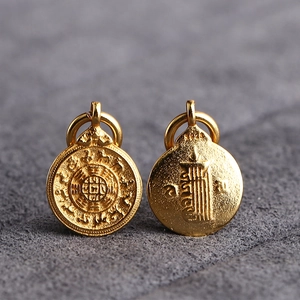 925 Sterling Silver Gold Plated Round Charm Pendant Ethnic Retro Bagua Zodiac Relief For Jewelry Making DIY Accessory