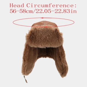 Detail of winter trapper hat with warm brown plush lining and side buckle strap