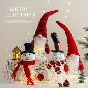 LED Leuchtende Weihnachten Schneemann Und Gnom Ornamente Glaskörper Mit Strickmütze Schal Tischdekoration