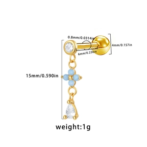 Vue détaillée d'un clou d'oreille en zircon avec mesures de taille et de poids