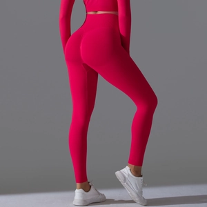 Rear view of seamless high waist yoga leggings with scrunch butt lifting detail