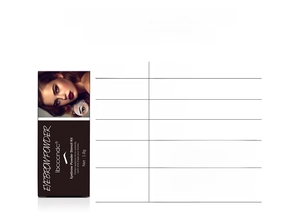 Detailed specification sheet for eyebrow powder stencil kit with 12 shapes and brushes