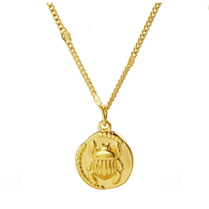 Vintage Egyptian gold scarab beetle coin pendant necklace made of stainless steel