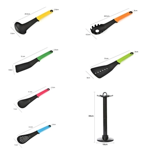 7-piece nylon kitchen utensil set with colorful handles and rotating stand organizer