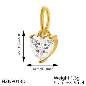 Herzanhänger aus goldenem Edelstahl mit weißem Zirkon und Maßen 0.8cm mal 0.6cm