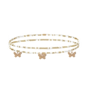 Chaîne de taille africaine à trois couches avec perles et pendentifs papillon dorés