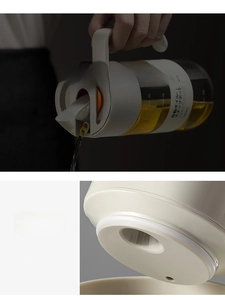Vue détaillée de l'huilier en verre borosilicaté avec joint d'étanchéité en silicone
