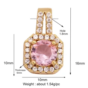 Gold-plated pendant featuring a round pink zircon center and white pavé setting