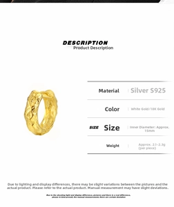 Detailed specs of S925 sterling silver hammered earrings with 15mm inner diameter