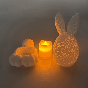 3D printed hollow rabbit lamp with cat paw base and warm LED light for Easter decor