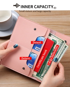 Detail view of pink PU leather wallet interior with multiple card slots and banknote pocket