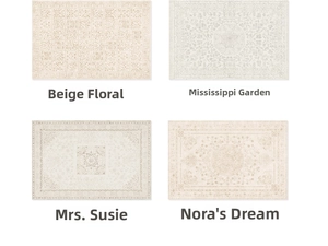 Detail of vintage French carpets with floral patterns in beige and light coffee tones