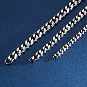 Three width sizes comparison of polished silver stainless steel cuban link chains