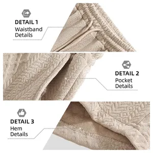 Men's beige geometric texture casual shorts with elastic drawstring waist and side pockets