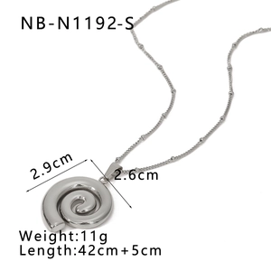 Detailed specs for silver spiral sea shell necklace with 11g weight and 42cm chain