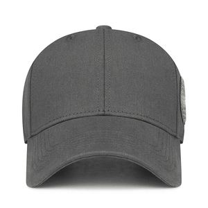 Classic dark grey structured baseball cap with a curved brim and side circular patch