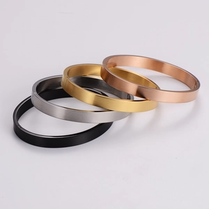 Minimalist square and round metal bracelets in black, silver, gold, and rose gold finishes