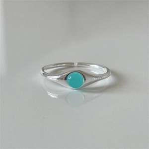 925 Sterling Silver Adjustable Ring Round Blue Crystal Minimalist Elegant Fashion Accessory For Women