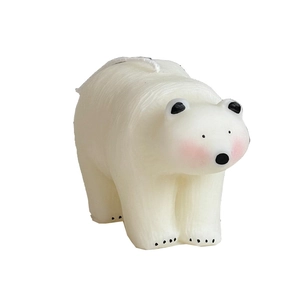 Cute white polar bear scented candle with pink blush detail for creative home decor