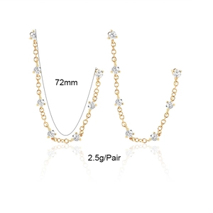 Golden tassel earring threader with zircon detail, length 72mm and weight 2.5g per pair