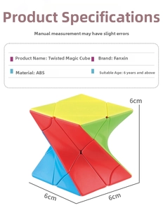 Detail view of colorful skewb twist magic cube with 6cm dimensions and ABS material specs