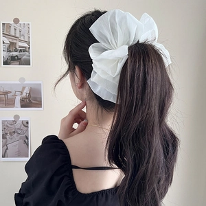 Elegant large white organza bow hair claw clip for women's bun hairstyles and updos