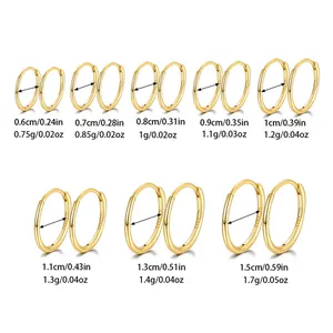 Detailed size chart for 925 sterling silver hoop earrings with multiple diameters