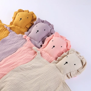 Baby Security Blanket Muslin Cotton Soft Snuggle Toy Lion Animal Head Knotted Corners Comfort For Newborn Toddler Sleep