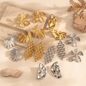 Stainless Steel Vintage Floral Exaggerated Chunky Earrings For Women High End Luxury Geometric Textured Jewelry