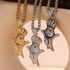 Hip hop chef bird pendant necklaces in gold and silver with rhinestones and twist chains