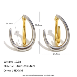 18K gold plated stainless steel hook earrings with dimensions and weight specs