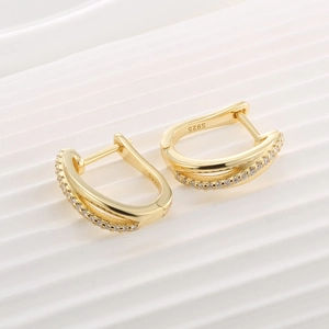 Elegant 14K gold plated S925 silver U-shaped hoop earrings with micro-set cubic zirconia