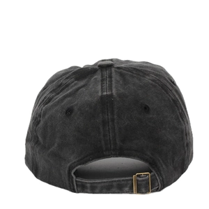 Adjustable washed denim baseball cap in dark grey with vintage finish, back view display