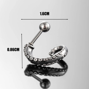 Punk octopus tentacle ear cuff in vintage silver stainless steel with realistic textures