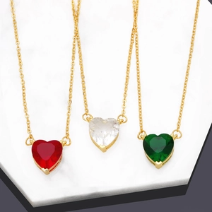 Heart Pendant Necklace Cubic Zirconia 18K Gold Plated Copper Minimalist Jewelry For Women Elegant Fashion