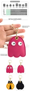 Guide des tailles détaillé pour porte-clés en cuir avec designs de fantôme et coccinelle