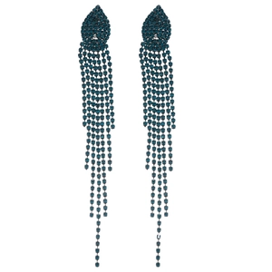 Deep blue jellyfish tassel earrings with shimmering crystals and silver needles
