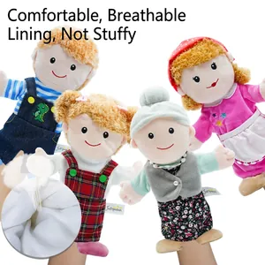 Family hand puppets set for role play with breathable mesh lining and soft plush material