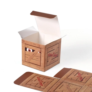 Foldable wood-grain Halloween candy gift box with caution sign and eye design illustration