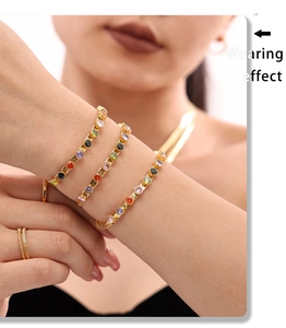 Wearing effect of a 18k gold-plated bracelet with multi-colored cubic zirconia stones