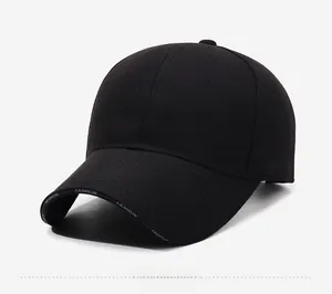 Side view of black baseball cap with 3D black embroidery and fashion brim detail