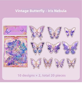 Detailed view of Iris Nebula butterfly stickers with gold foil and 3D laser effect