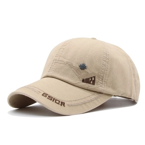 Detail of khaki cotton baseball cap showing F&S maple leaf badge and F218 embroidery