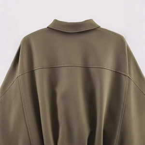 Olive green vintage bomber jacket for women featuring pleated hem and back seam details