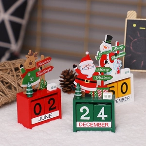 Christmas Perpetual Desk Calendar Wooden Santa Snowman Reindeer Train Reusable Countdown Holiday Tabletop Ornament Decor