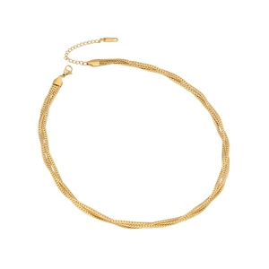Elegant multi-strand gold woven stainless steel necklace with lobster clasp on white background